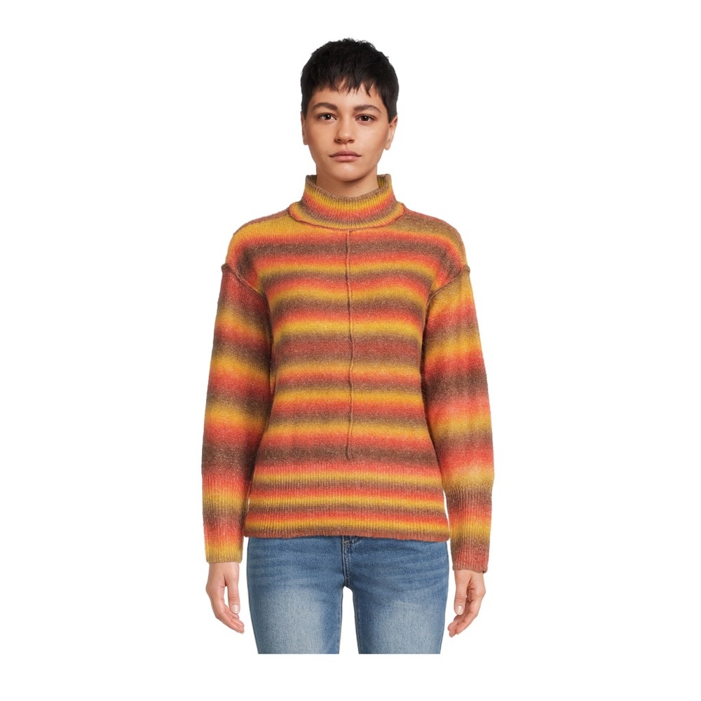 Woman’s beach lunch lounge collection multicolor striped long sleeve sweater
